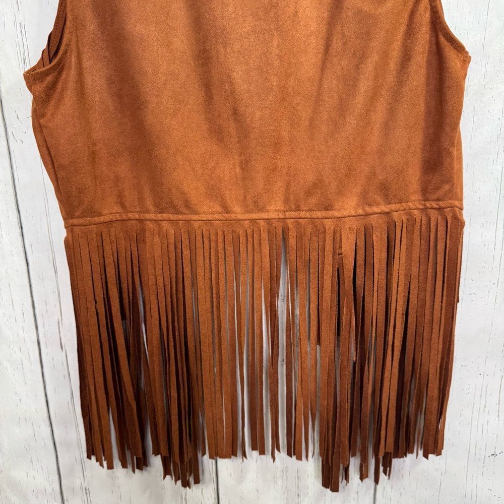 Brown Faux Suede Fringe Vest L Western Boho Chic Rodeo Festival Cowgirl Country - Picture 9 of 12
